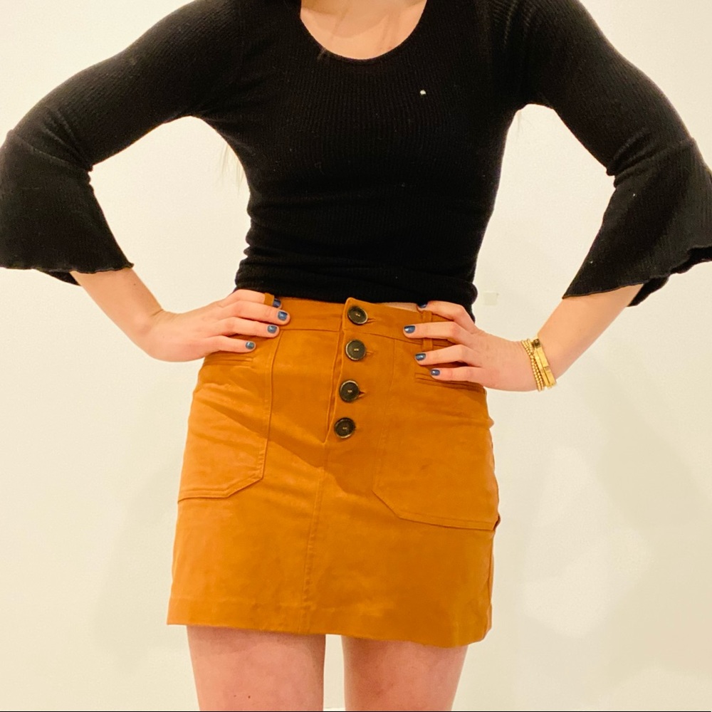 Zara Rust Suede Button Mini Skirt - Picture 2 of 7